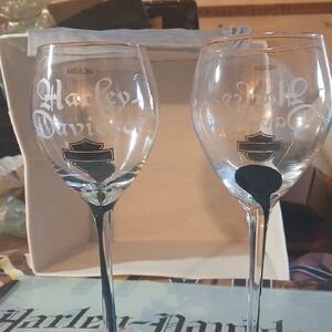 Harley-Davidson Etched Wine Glass Pair